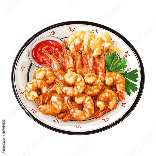 chinese plate with fried shrimp,vector