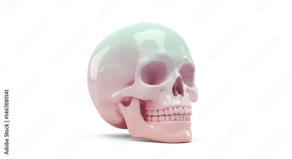 Obraz premium Pastel Human Skull 3D Render: Anatomy Study in Soft Hues