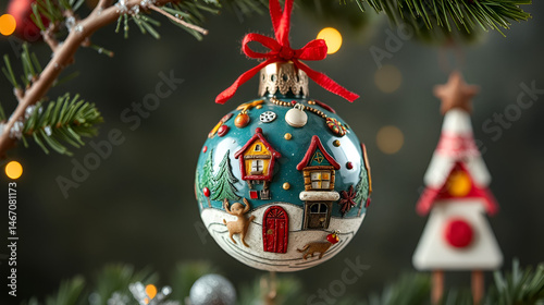 Whimsical Christmas Ornament in Art Brut Wonderland Style