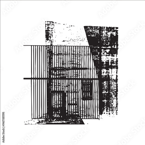 A monochrome building facade with a strong geometric .