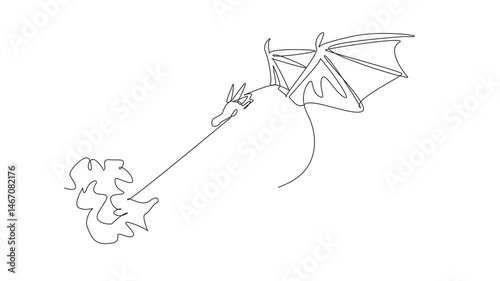 Appreciate a Dragon Day. Animated self drawing of single line drawing of fire breathing and flying fairytale dragon. Chinese folklore about monster creature. Full length single line animation