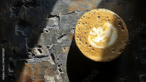 Latte Art in a Coffee Cup on Dark Background
