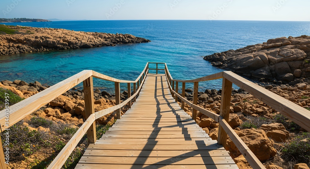Naklejka premium Wooden Walkway to the Blue Ocean
