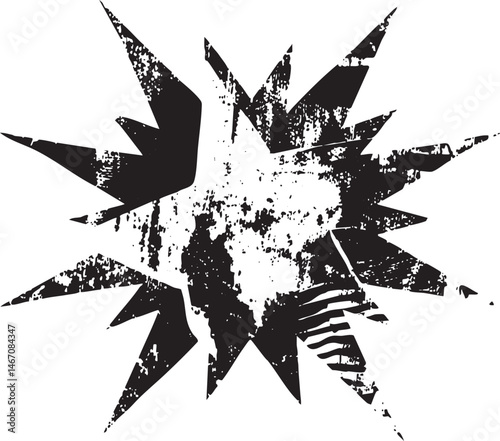 A fragmented radiating starburst bursts forth from a central point.