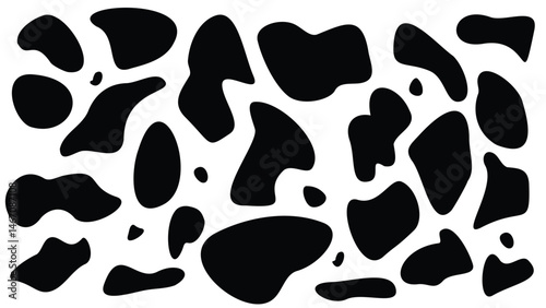 Seamless Black and White Cow Skin Pattern. Black Stains on a White Background Texture
