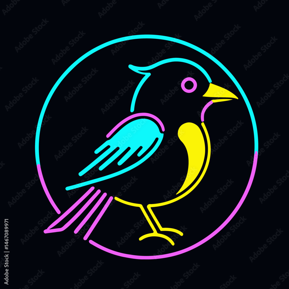 Fototapeta premium Neon-Bird-Logo-Circle-Bright-Colors