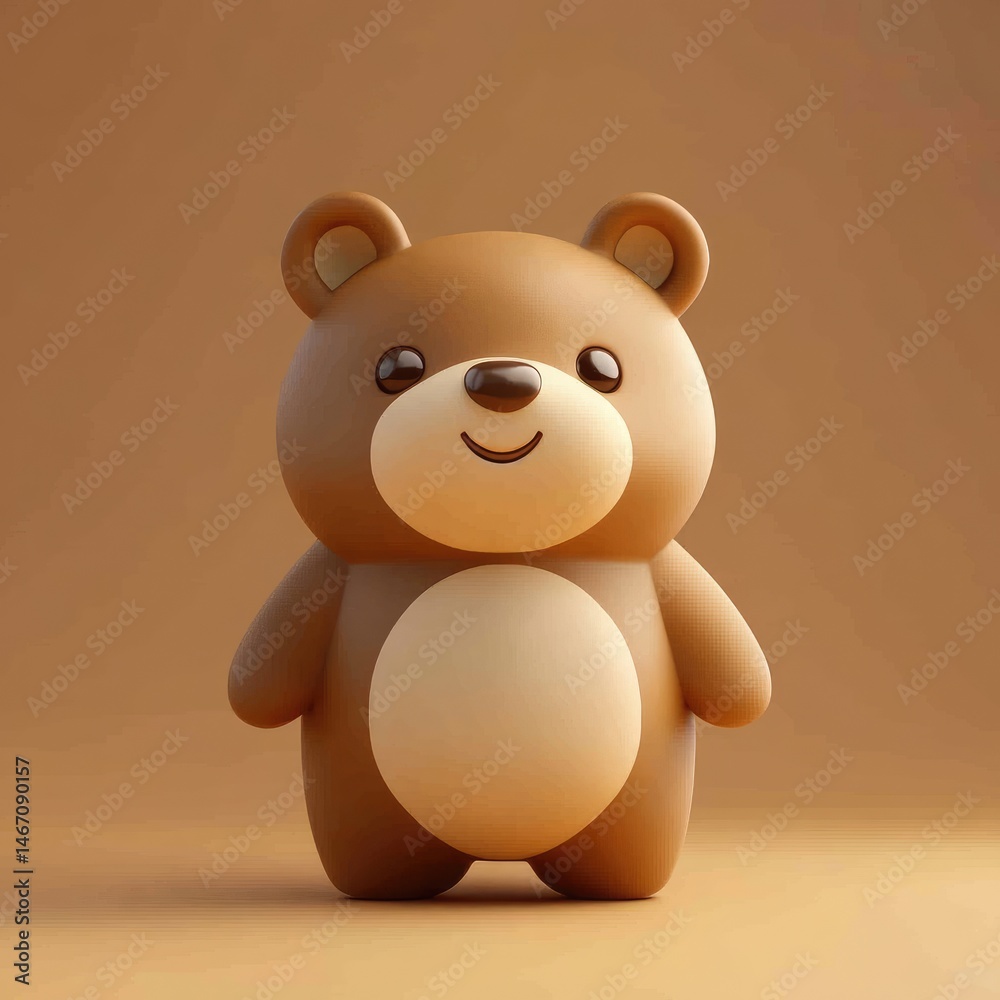 Fototapeta premium Cute, 3d rendered teddy bear figurine against a neutral backdrop.