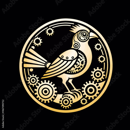 Steampunk-Bird-Gearwork-Golden-Illustration-Artwork-Design