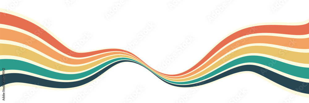 Abstract background of rainbow groovy Wavy Line design in 1970s Hippie Retro style. Vector pattern ready to use for cloth, textile, wrap and other.