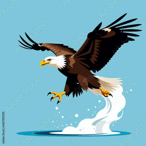 Bald-Eagle-Flying-Water-Splash-Vector-Illustration