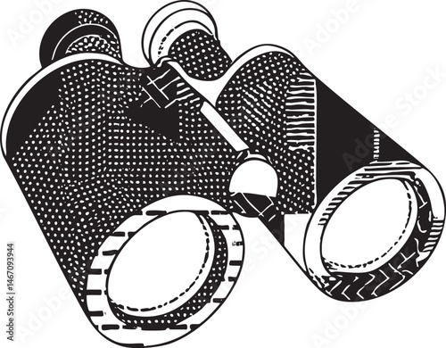 A pair of binoculars focuses on a distant view.