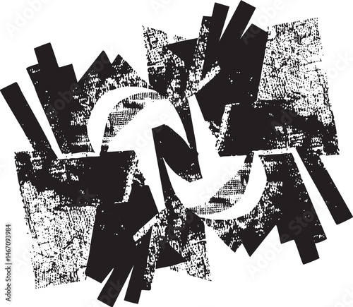 Abstract geometric shapes overlap and interact on a white background.