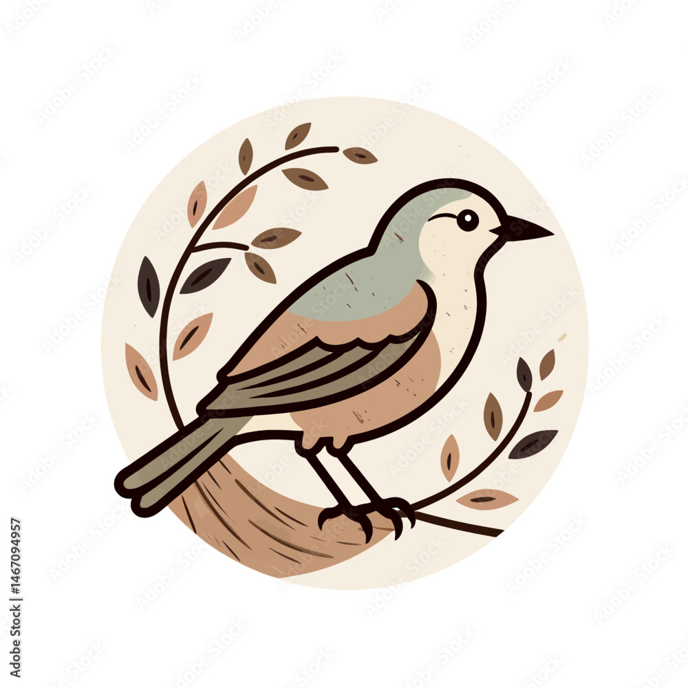 Obraz premium Cute-Bird-Illustration-Bird-on-Branch-Minimalist-Art-Design