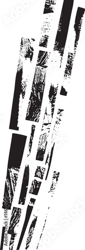 Abstract black and white rectangles create a dynamic diagonal composition.
