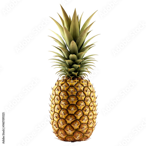 A whole pineapple isolated on a clean white background, showcasing its natural exotic beauty and distinct texture.