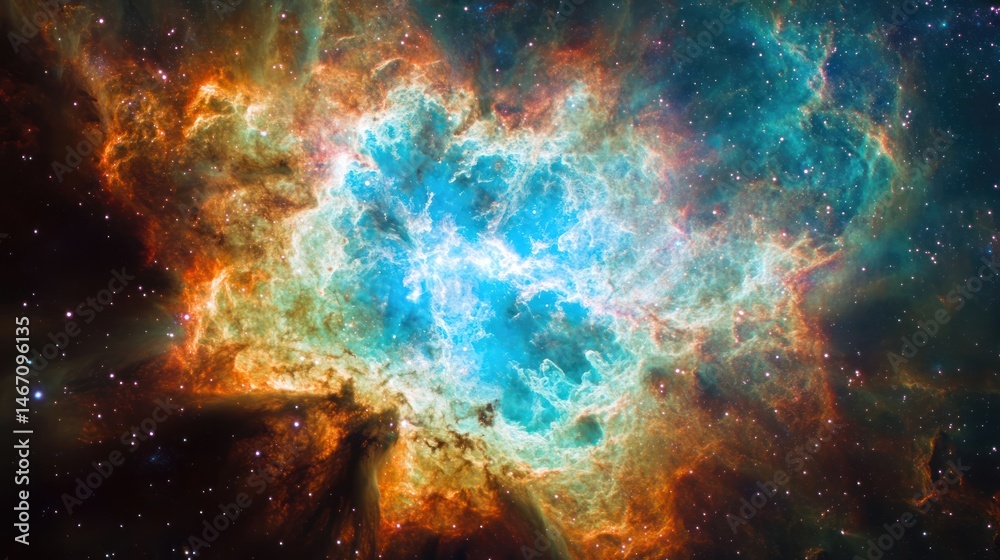 Cosmic Nebula: A Celestial Tapestry of Turquoise and Fire Cosmic Nebula: A Celestial Tapestry of Turquoise and Fire