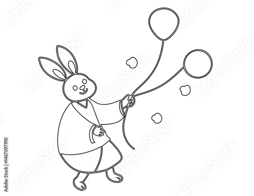 Playful Bunny with Balloons – Printable Coloring Page for Kids