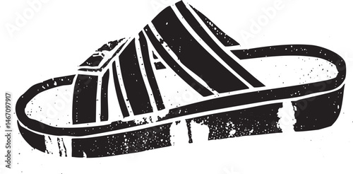 A simple black and white silhouette of a sandal.
