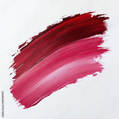 Dynamic red and pink paint stroke with grunge texture isolated on white