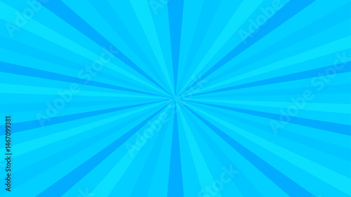 Retro blue sun rays on halftone bg. Pop art comic cartoon