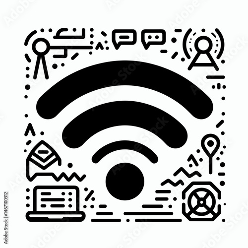 Wireless internet connection icons in a monochrome design, digital illustration concept