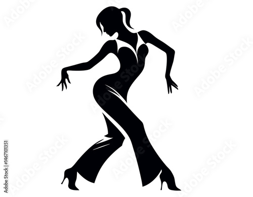 Elegant dancing woman silhouette in dynamic pose. Clipart image isolated on background.