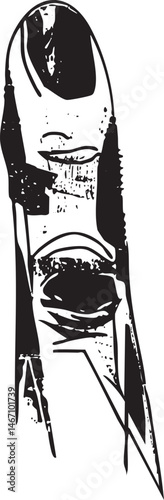 A stark black silhouette of a female hand clutches a dark object.