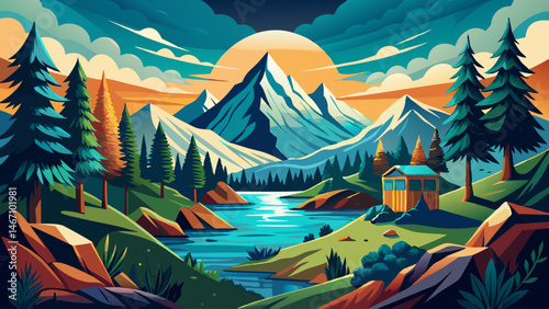 
This vector concept captures the essence of adventure, natural beauty, and tranquility — perfect for outdoor brands, travel graphics, or eco-tourism illustrations that celebrate nature’s grandeur.