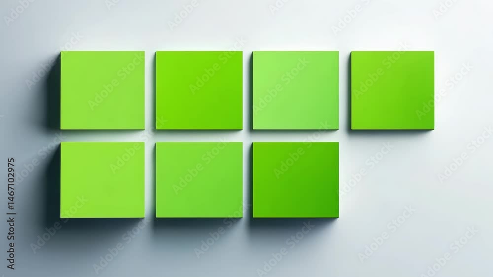 A display of four green geometric shapes arranged symmetrically against a simple background highlighting contemporary design elements