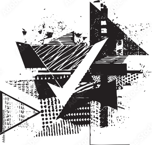Abstract geometric shapes overlap and intersect in a dynamic composition.