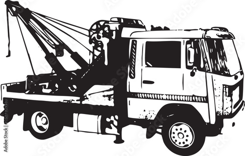 A white recovery truck extends a large crane arm towards a vehicle.