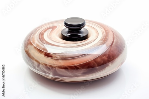 Elegant swirl glass urn modern keepsake brown cream tones black lid contemporary design handcrafted