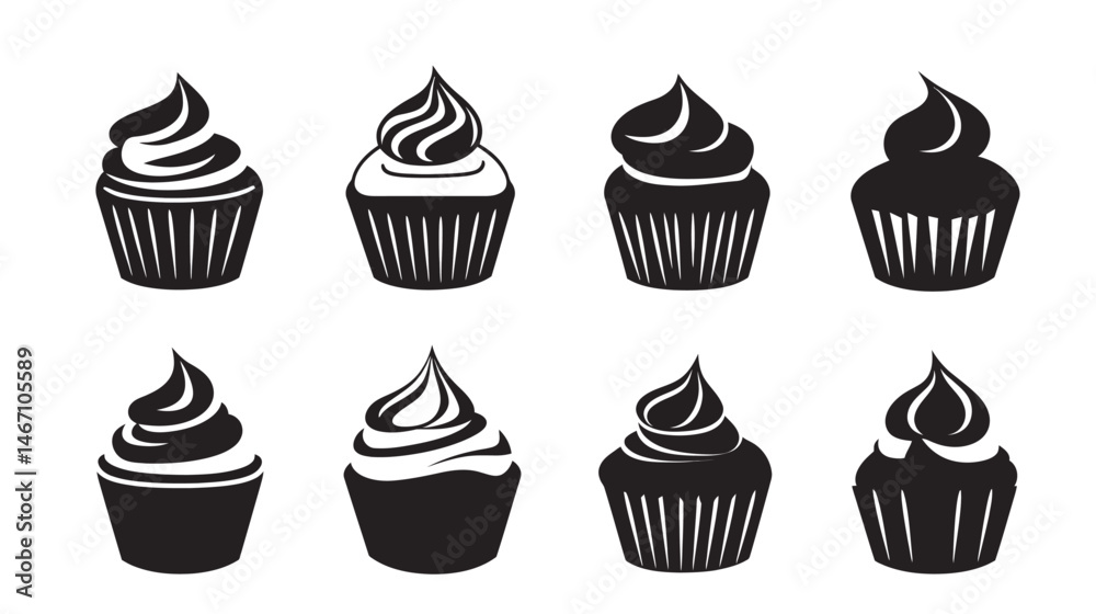 Flat Cupcake Silhouette Vector Illustration Flat Cupcake Silhouette Vector Illustration