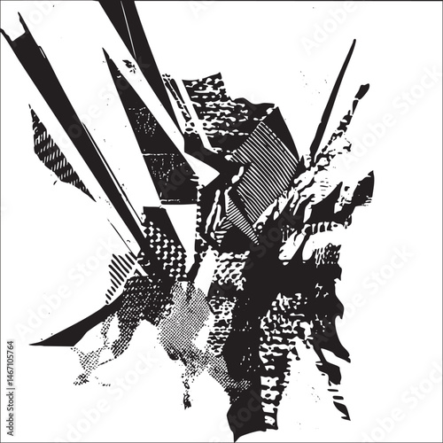 Abstract geometric shapes overlap and intersect in a dynamic textured composition.