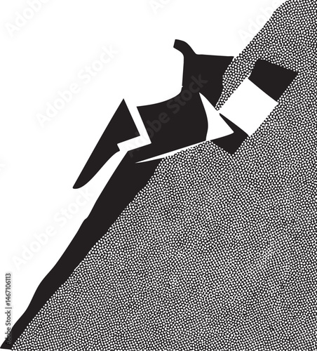 A stylized silhouette of a figure leaping diagonally across a textured surface.
