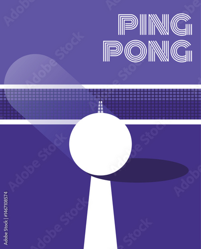Ping pong Poster Template. Table and ball for ping-pong. Sport indoor. Ad card, placard template for sports game, table tennis match, contest. Advertising promo flyer with ball and net.