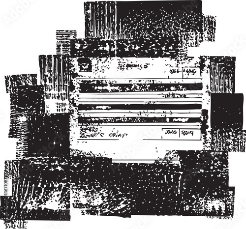 A fragmented monochrome document reveals partially visible and numbers.