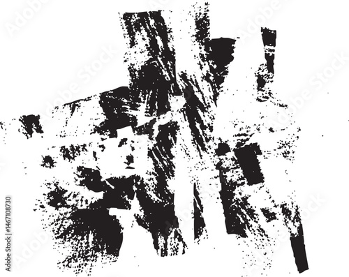 Abstract black and white brushstrokes create a textured chaotic composition.