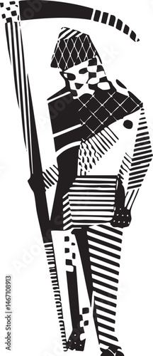 A silhouetted figure plays a musical instrument with a reaper’s .