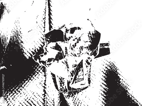A solitary figure stands within a shadowed interior space.