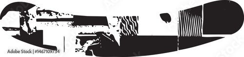 A silhouetted hand grips a stylized elongated tool.