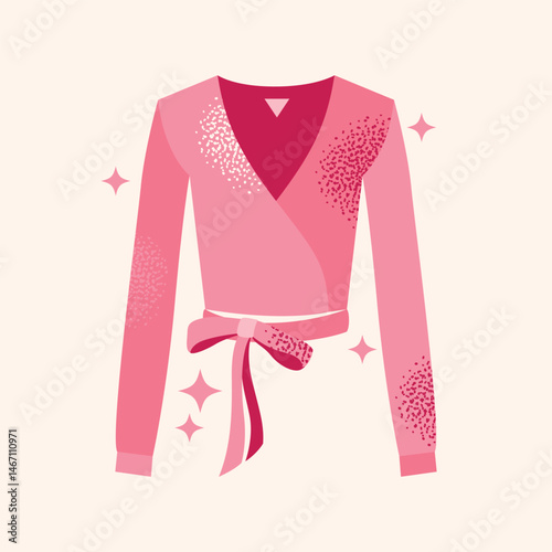 Set female fitness and yoga pilates zip-up jacket, sports romper, and wrap top on pink background. Flat vector illustration. Activewear and wellness lifestyle concept.