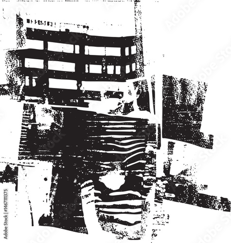 A solitary figure walks along a concrete pathway amidst a towering urban landscape.