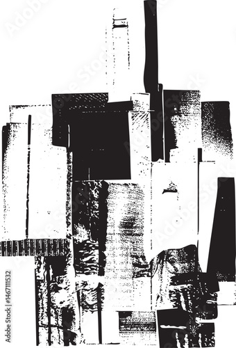 Abstract geometric shapes overlap in a monochrome composition.