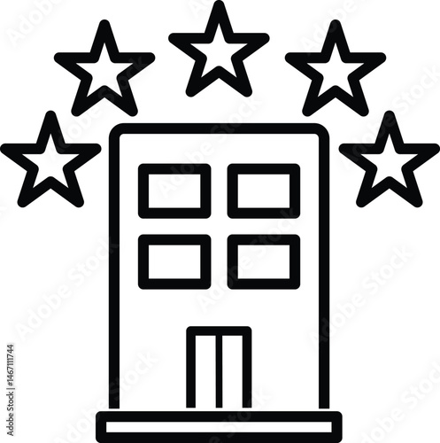 Hotel five stars icon. Universal icon for use in web and mobile UI icon, sign, symbol outline line button isolated on white background. flat design in trendy style
