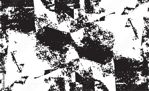 A lone figure navigates a fragmented textured landscape.