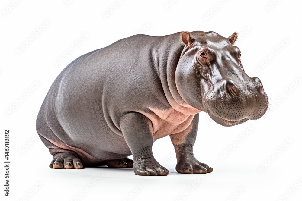 Obraz premium Pygmy Hippopotamus Adorable Gentle Giant on White Background Studio Shot