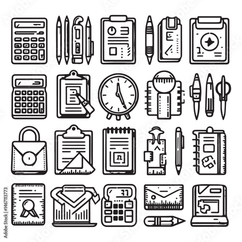 vector collection of office stationery icon clipart in editable line style