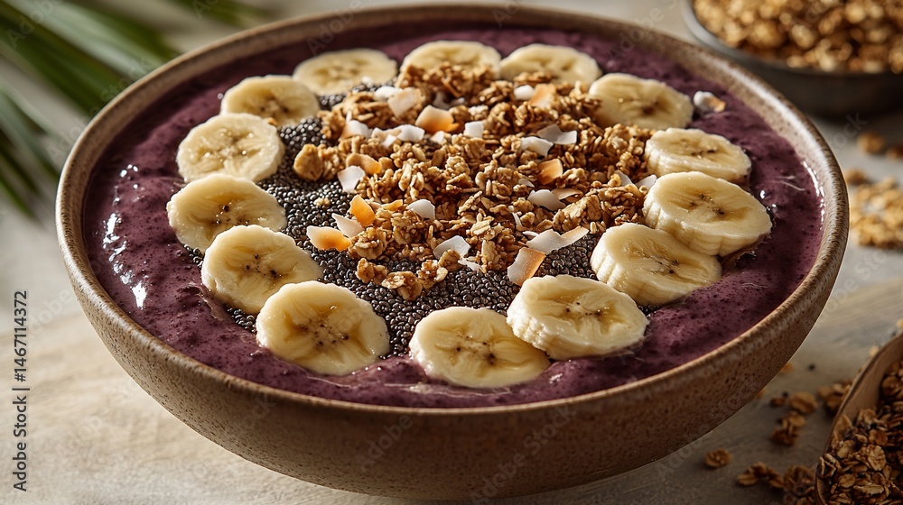 Healthy acai bowl with banana slices