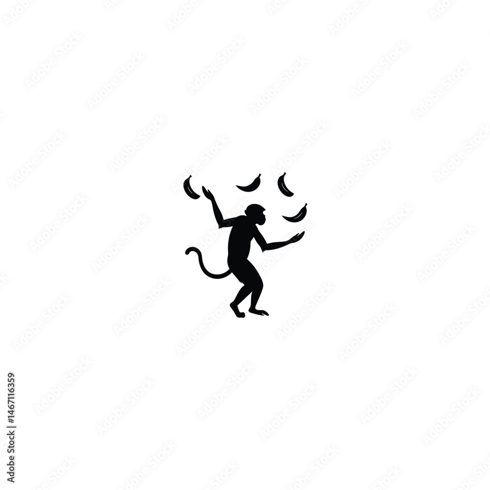 Monkey Juggling Bananas silhouette on white background Monkey Juggling Bananas silhouette on white background